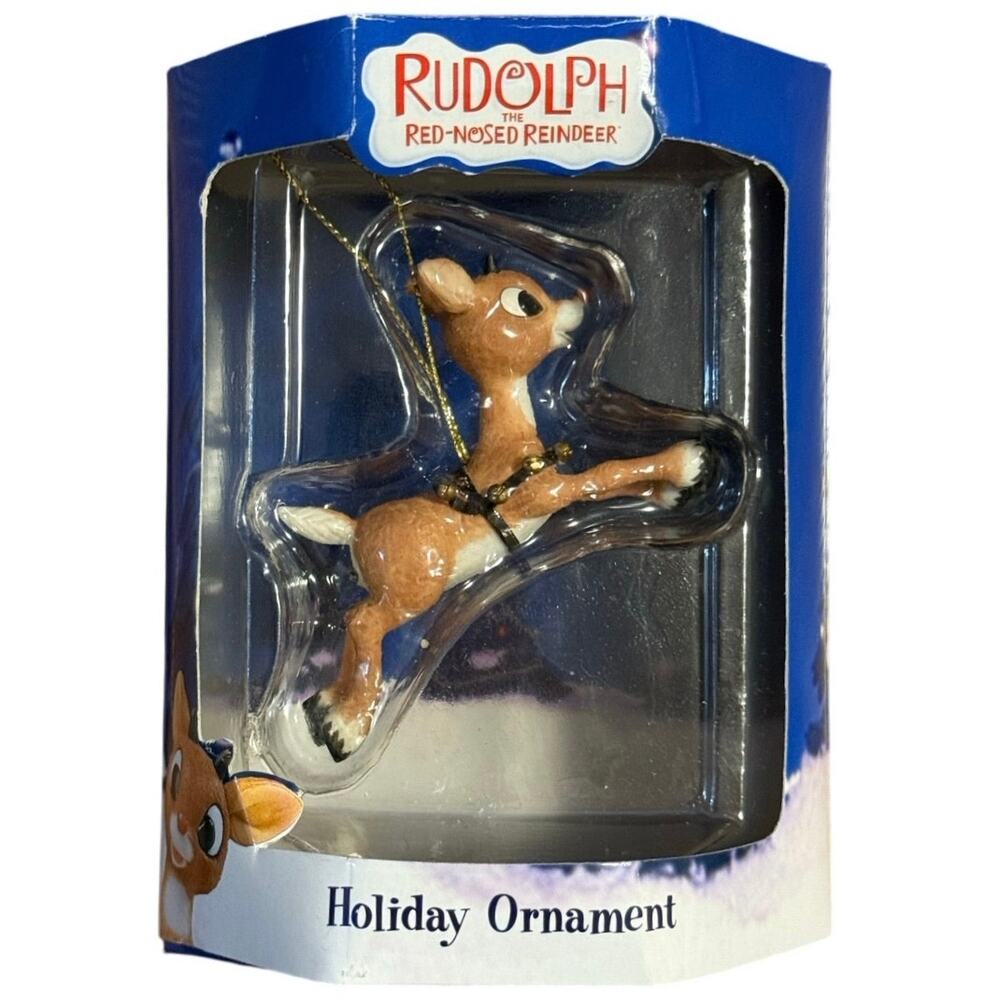 Vintage Enesco Rudolph The Red-Nosed Reindeer Flying Christmas Ornament In Box